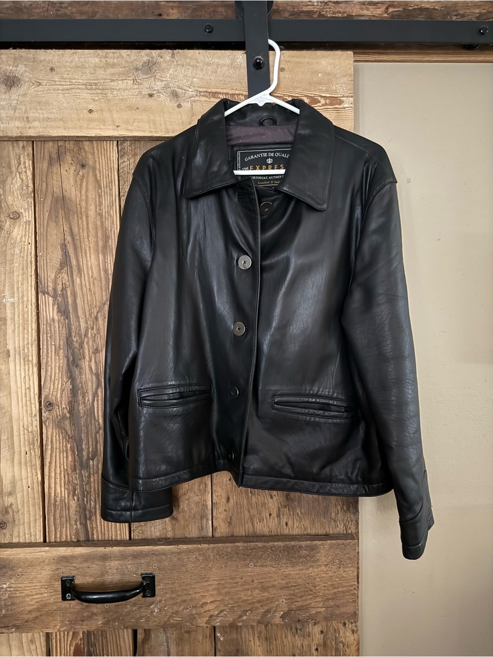Express Black Leather Button-Front Jacket